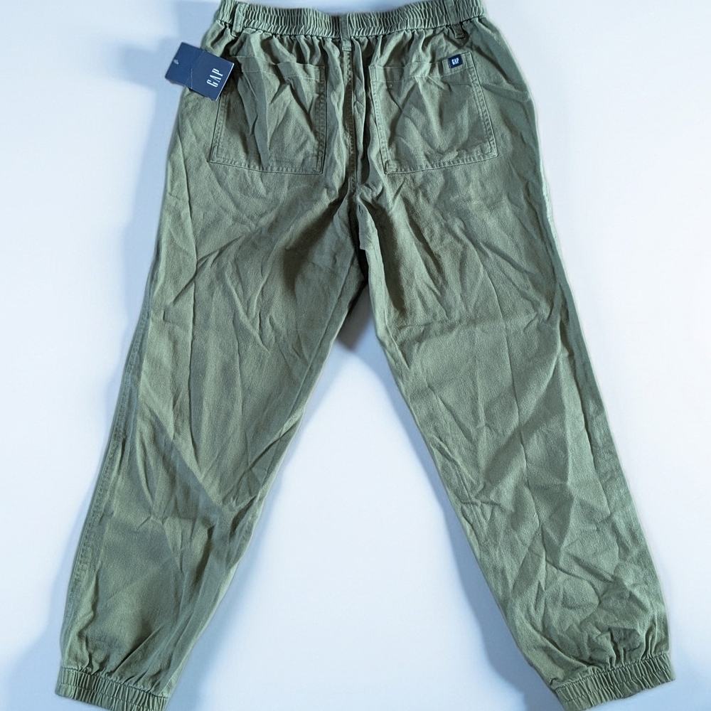 GAP Twill Jogger Olive Green Pants Elastic Waist Pockets Button Women's Casual M - Picture 2 of 7